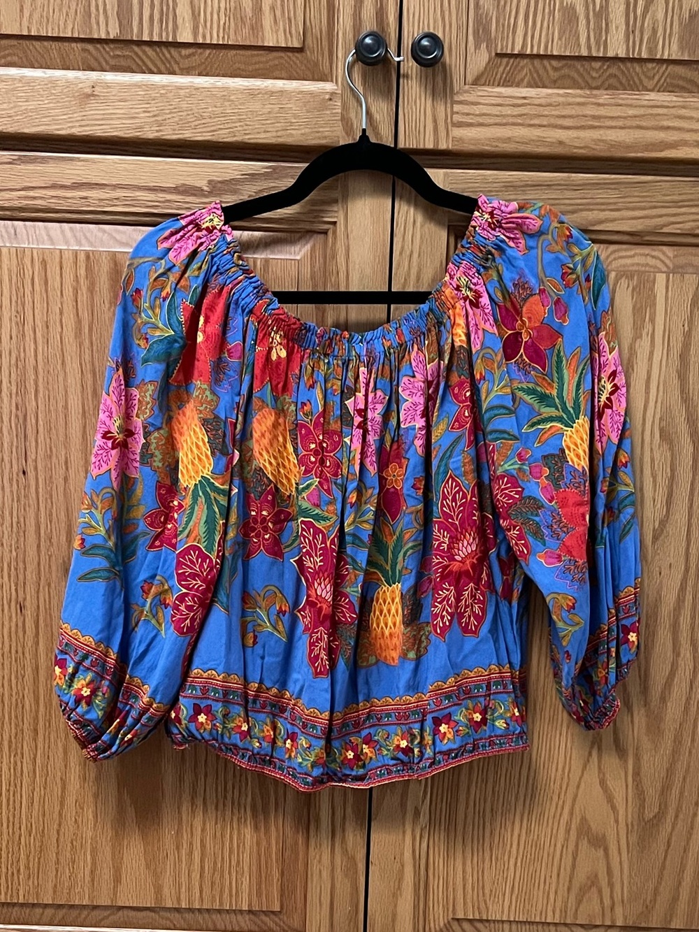Cynthia Rowley Bright Blue Floral Off-Shoulder Tunic, GUC, Size L